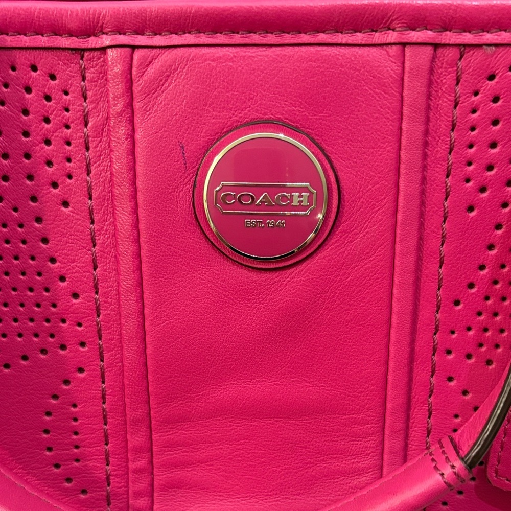 Coach Pink Signature Stripe Perforated Carryall - Picture 11 of 14